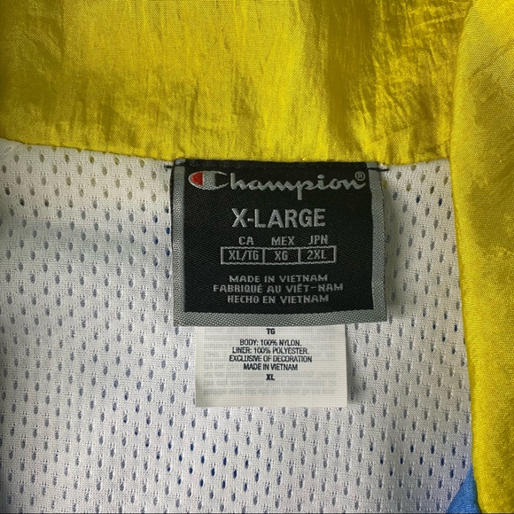 Champion Nylon Full Zip Warm Up Jacket Blue/Sunny Yellow/White size XL - Picture 12 of 16